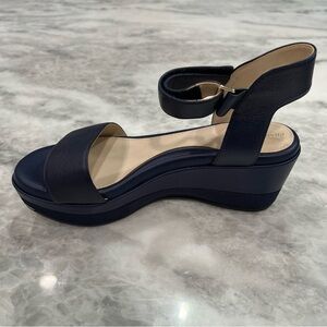 NWOT. Women’s Cole Haan Navy Blue Grand Ambition Platform Wedge Sandal. Size 6.0